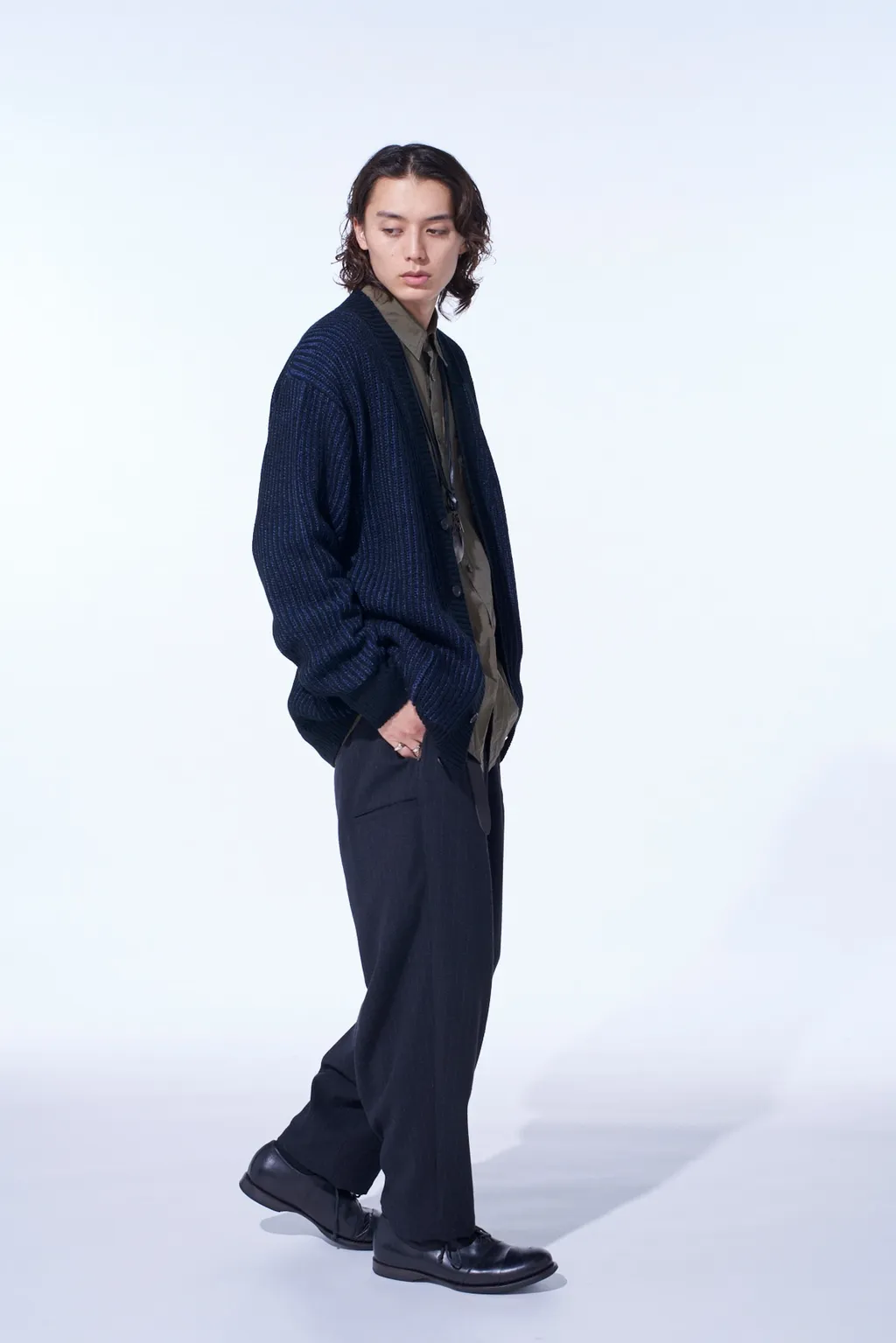 5G Bulky Wool Rib Stitch V-Neck Cardigan