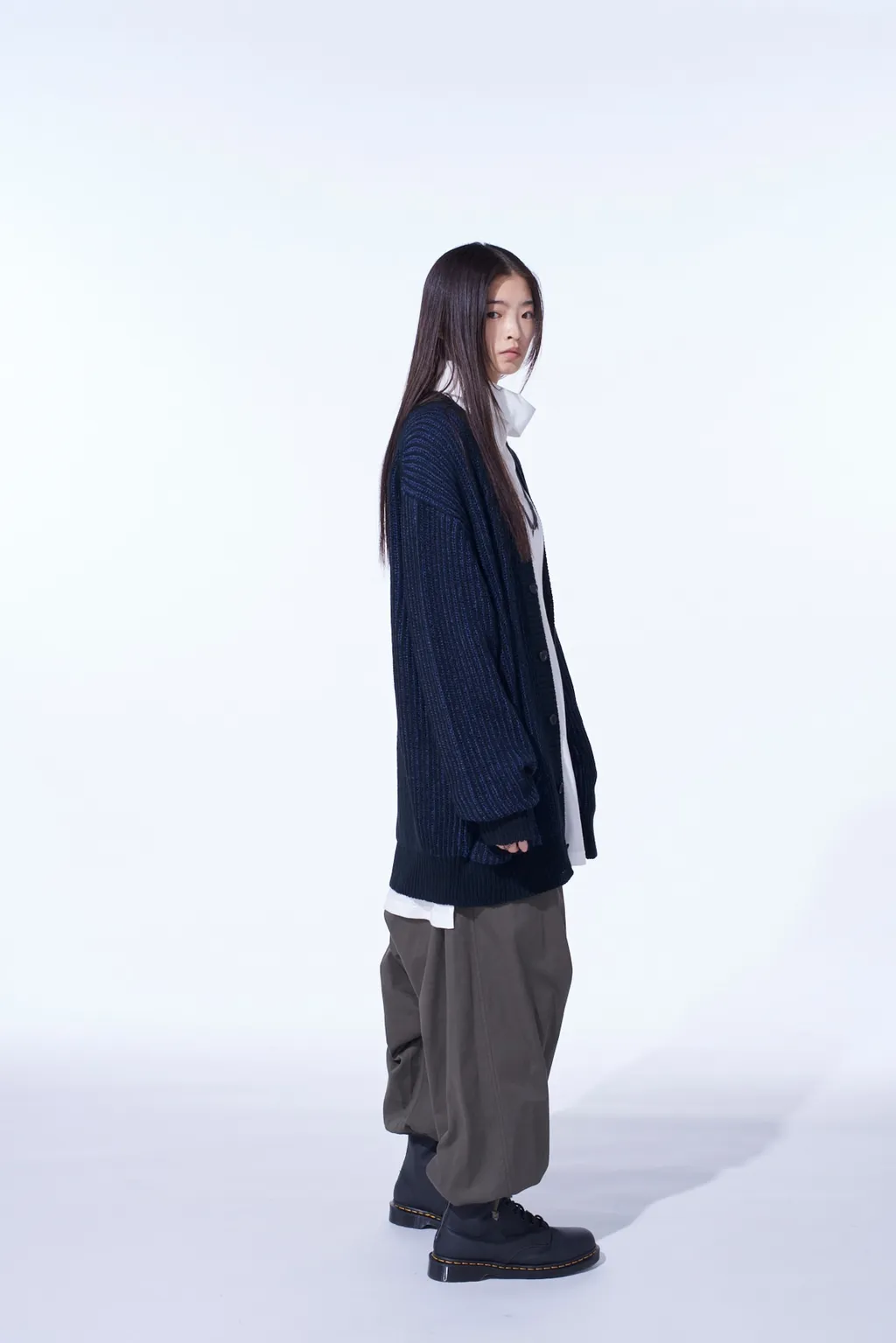 5G Bulky Wool Rib Stitch V-Neck Cardigan