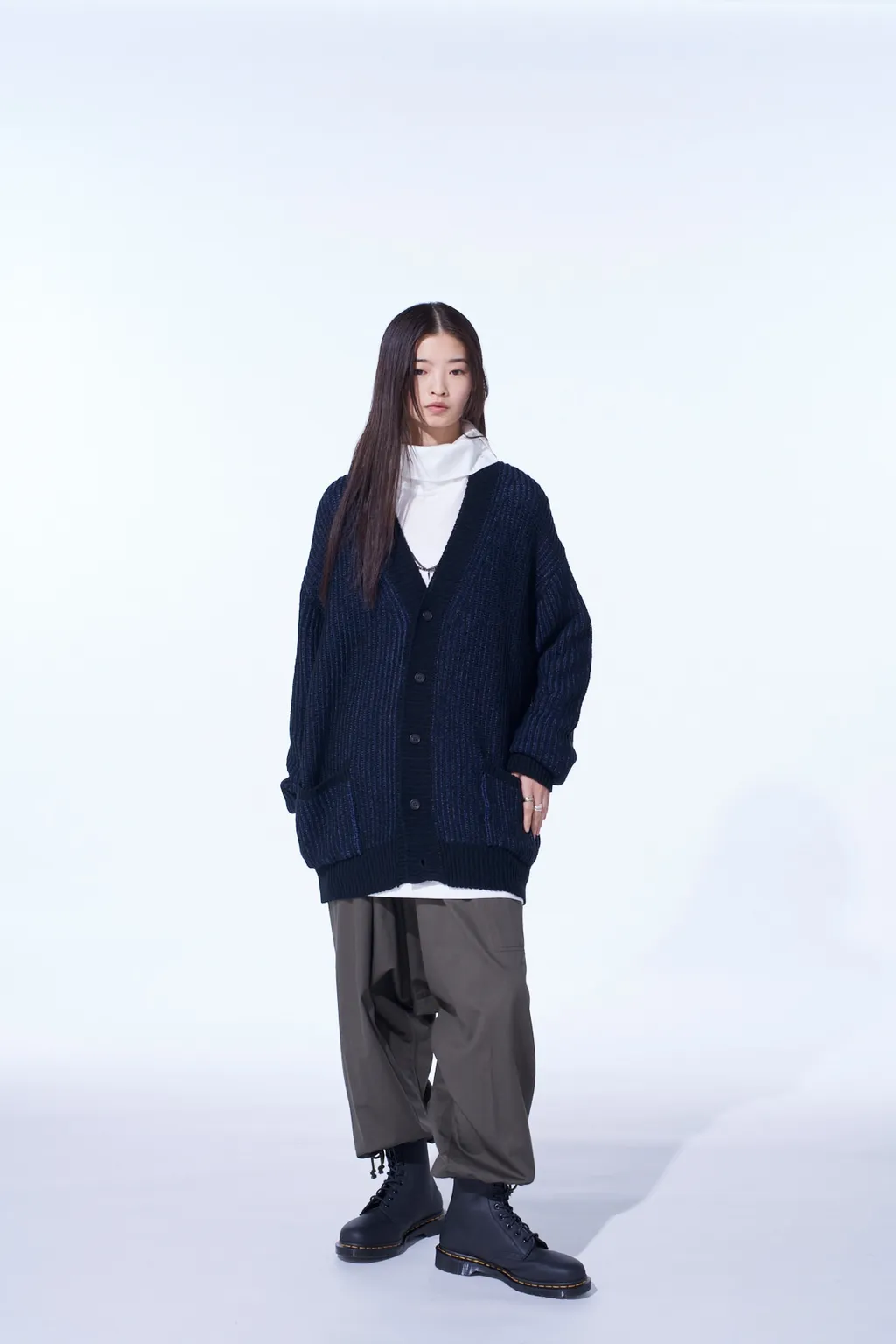 5G Bulky Wool Rib Stitch V-Neck Cardigan