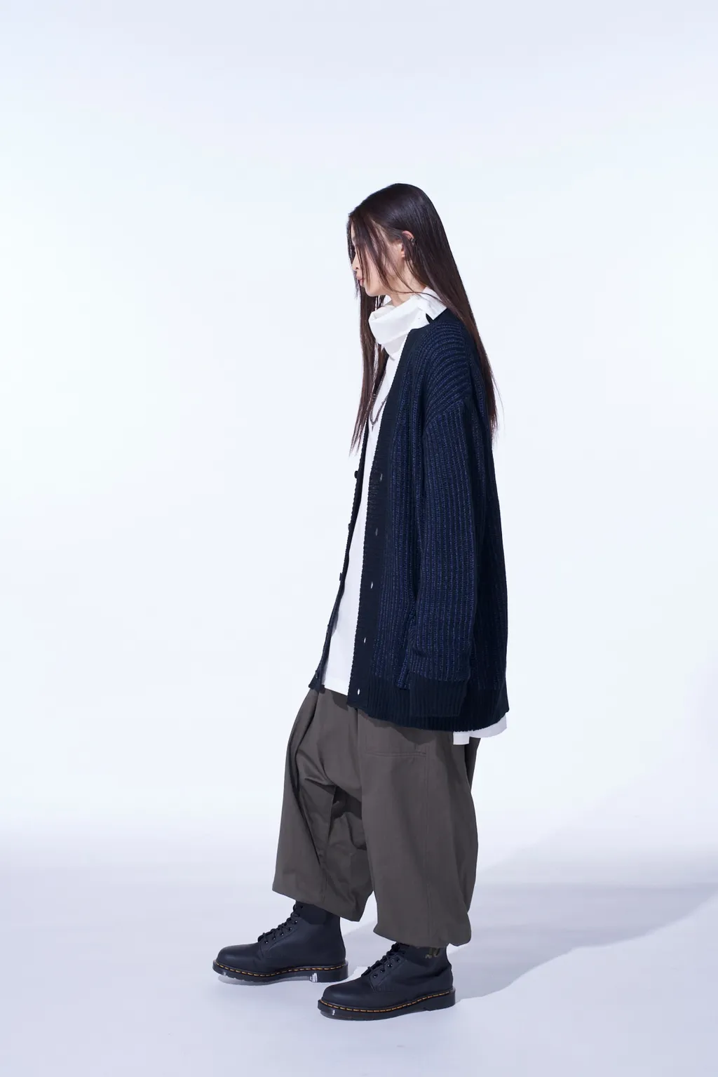 5G Bulky Wool Rib Stitch V-Neck Cardigan