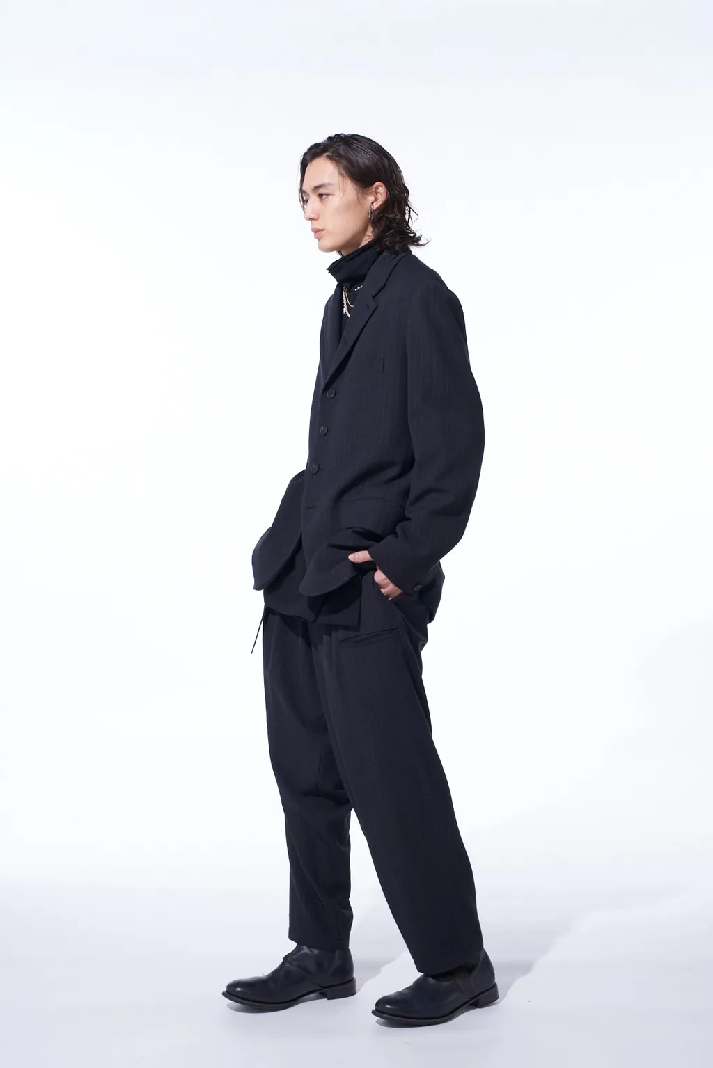Striped Silk Angora Wool 6 Buttons Tailored Jacket