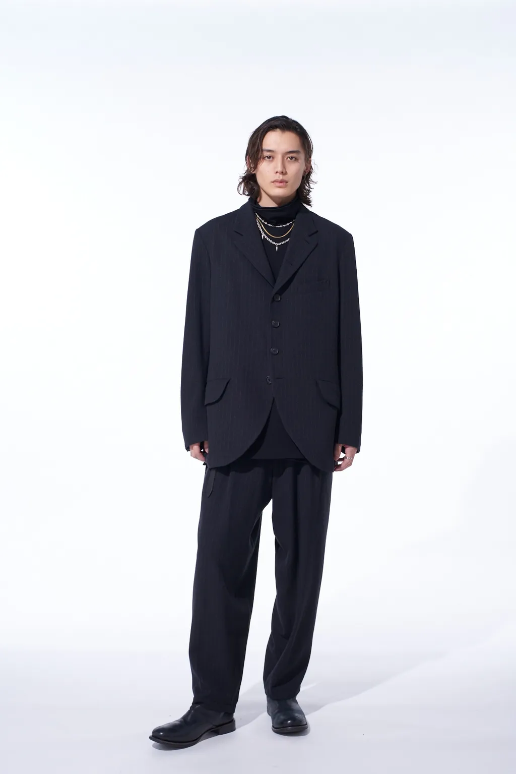Striped Silk Angora Wool 6 Buttons Tailored Jacket
