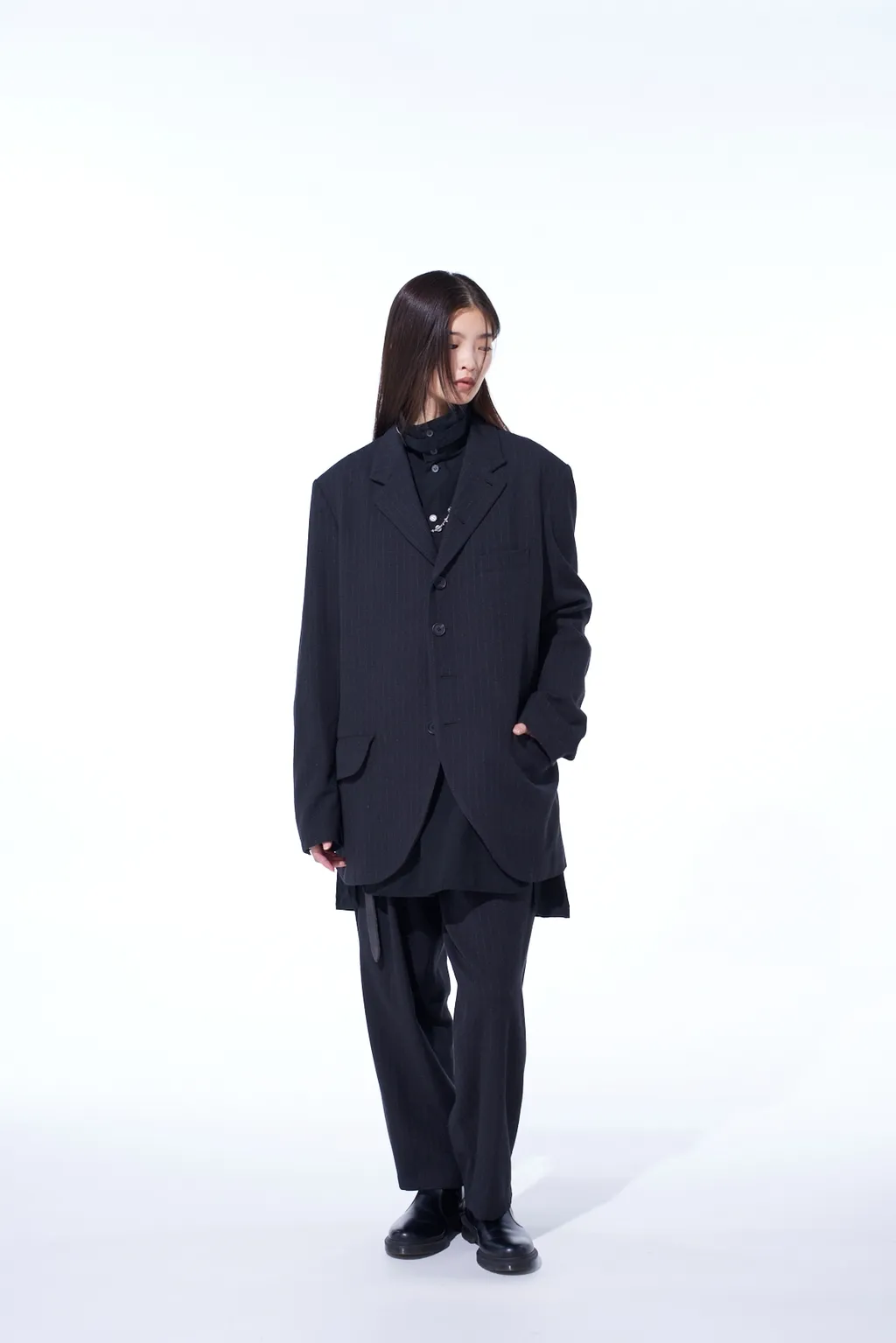 Striped Silk Angora Wool 6 Buttons Tailored Jacket