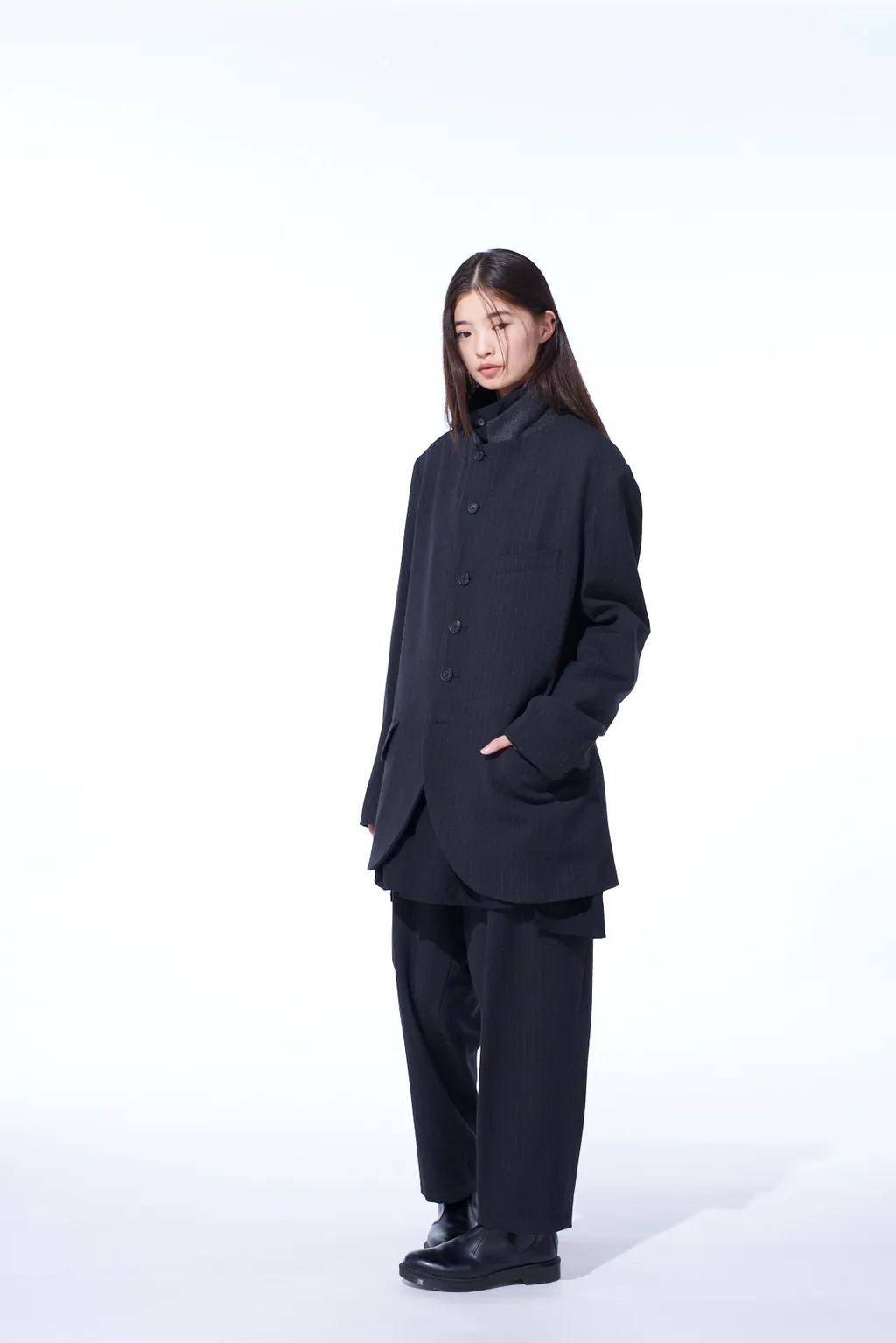 Striped Silk Angora Wool 6 Buttons Tailored Jacket