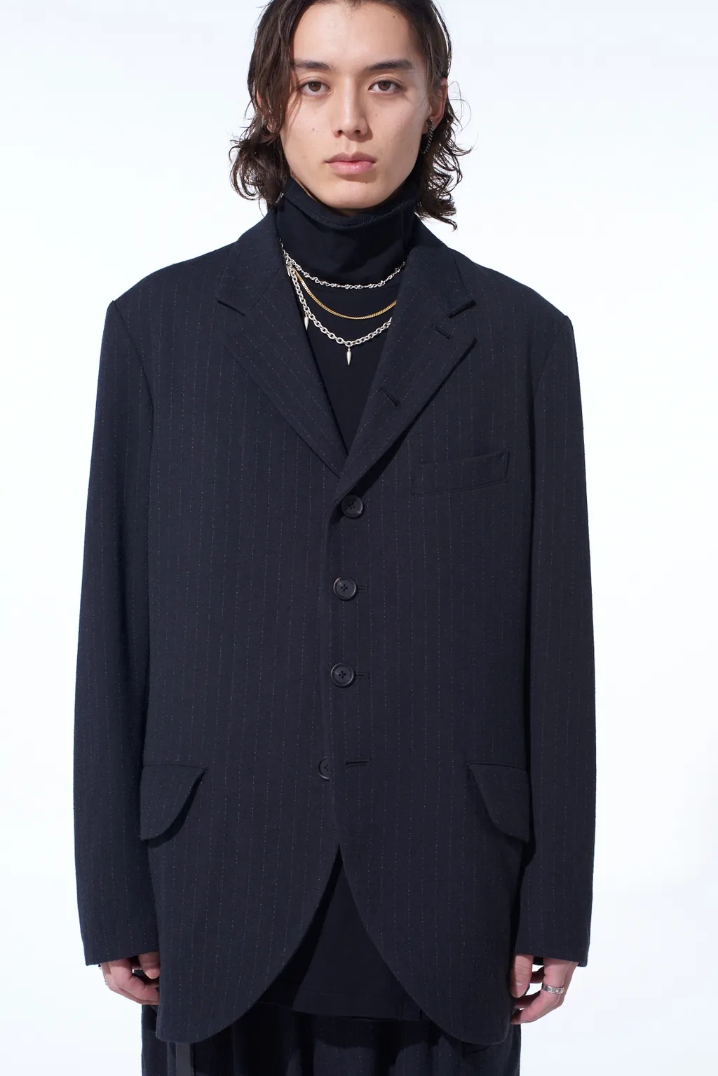 Striped Silk Angora Wool 6 Buttons Tailored Jacket