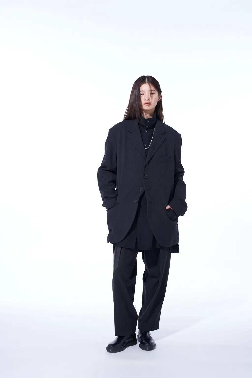 Striped Silk Angora Wool 6 Buttons Tailored Jacket