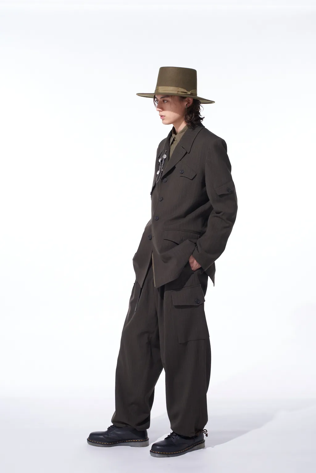 Striped Silk Angora Wool Asymmetric Pocket Jacket