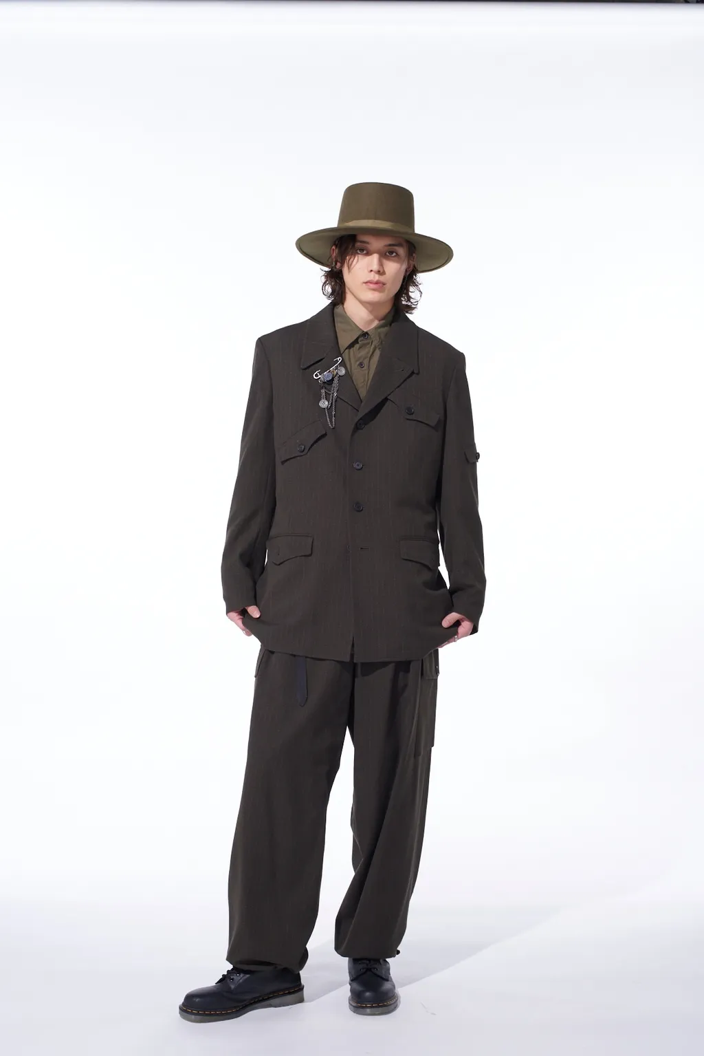Striped Silk Angora Wool Asymmetric Pocket Jacket