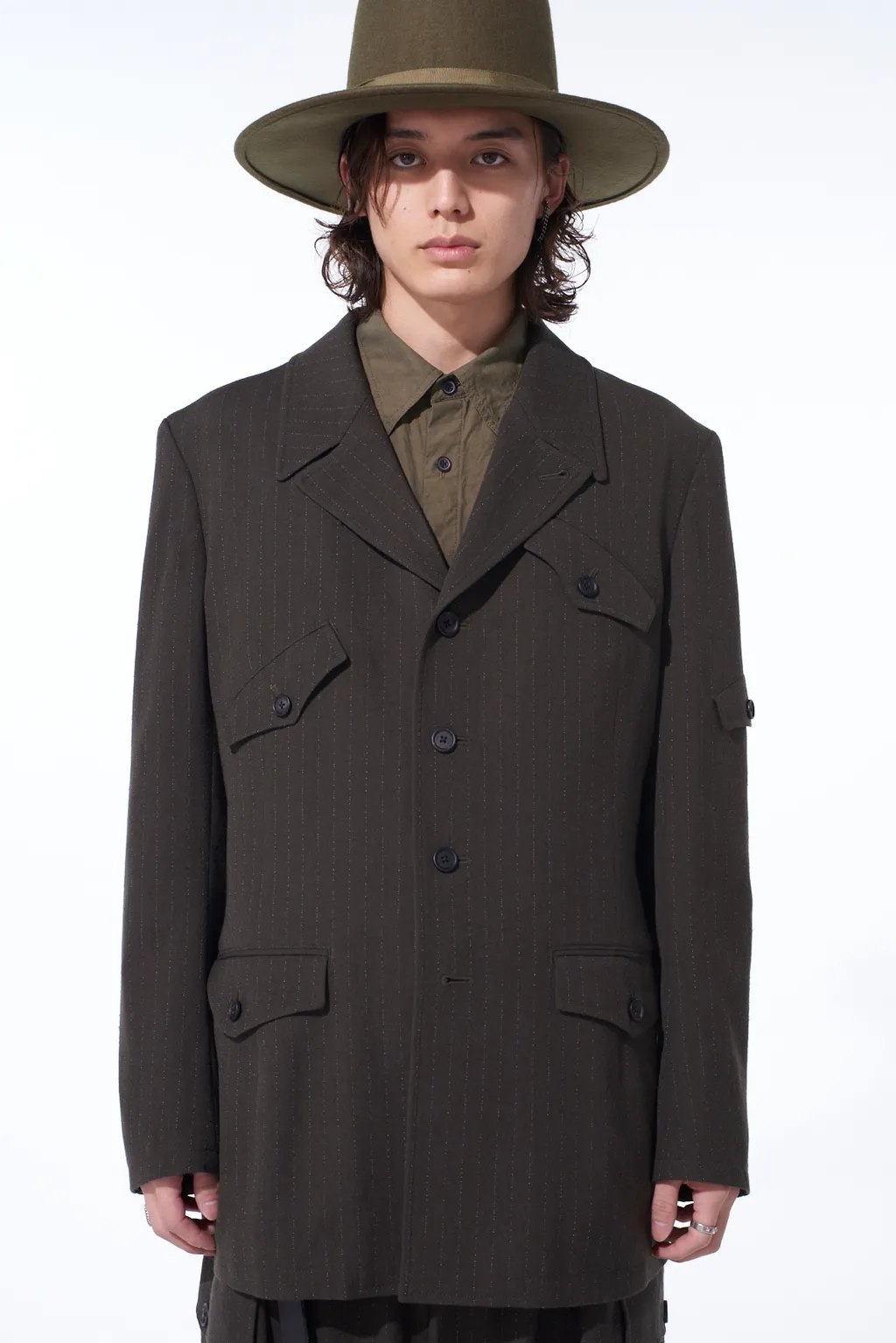 Striped Silk Angora Wool Asymmetric Pocket Jacket