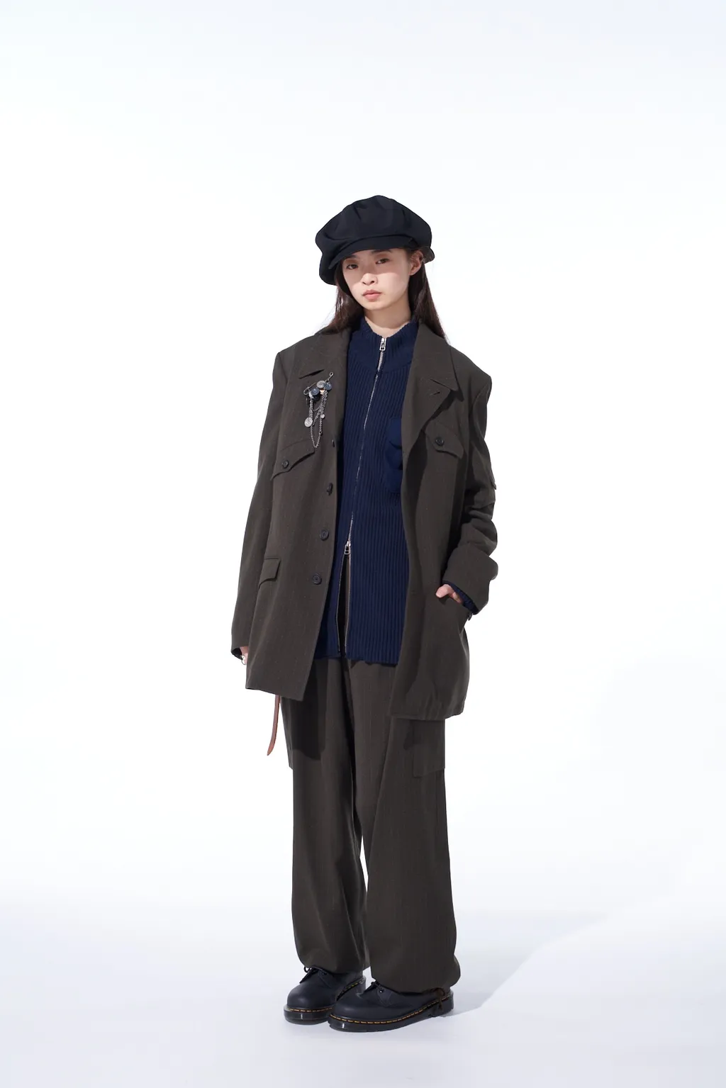 Striped Silk Angora Wool Asymmetric Pocket Jacket