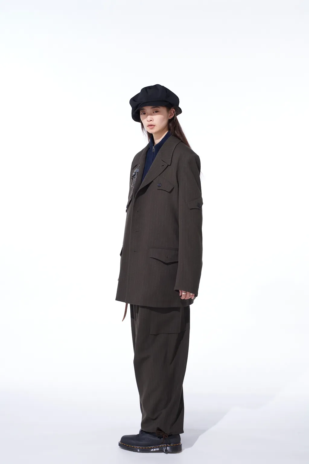 Striped Silk Angora Wool Asymmetric Pocket Jacket