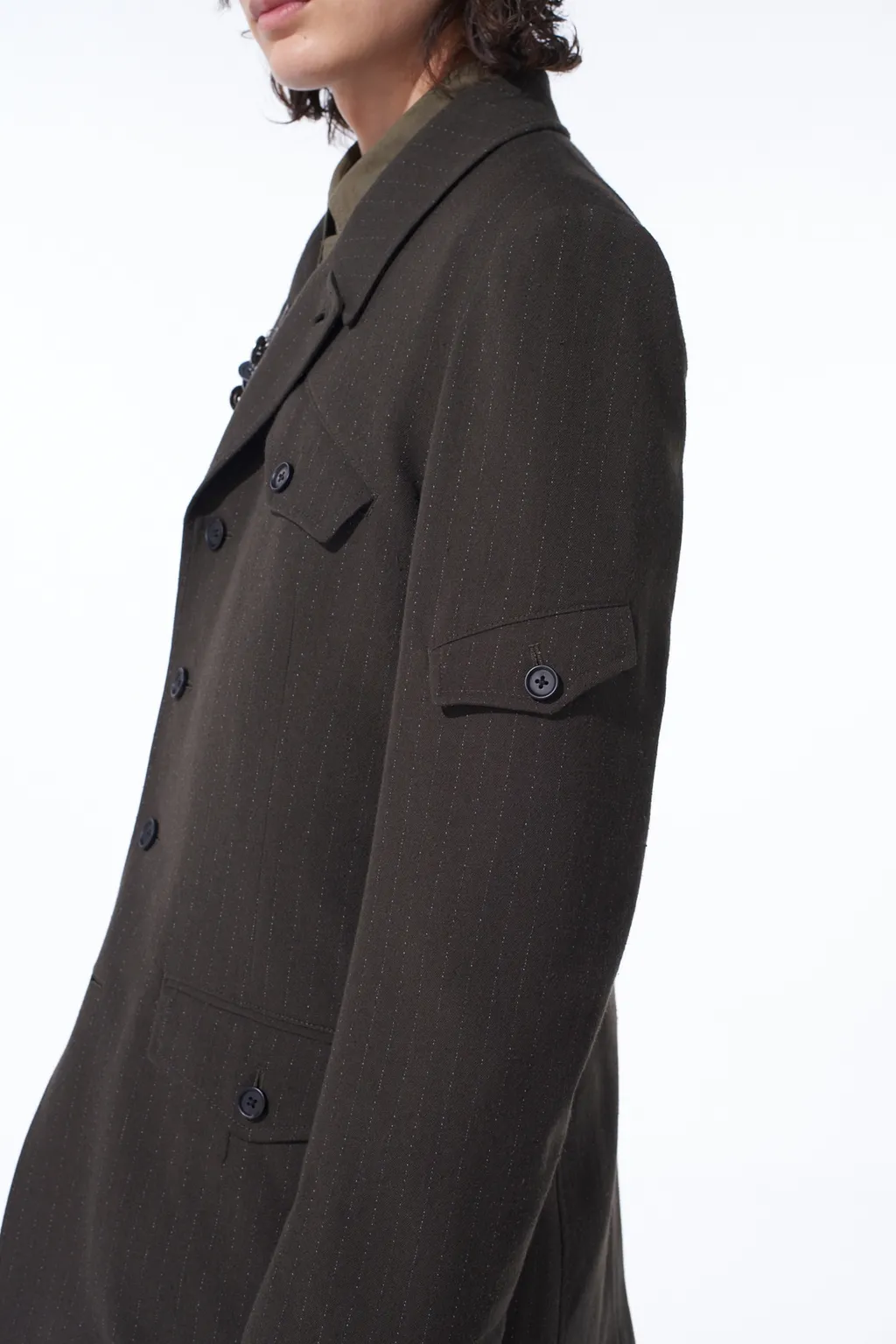 Striped Silk Angora Wool Asymmetric Pocket Jacket