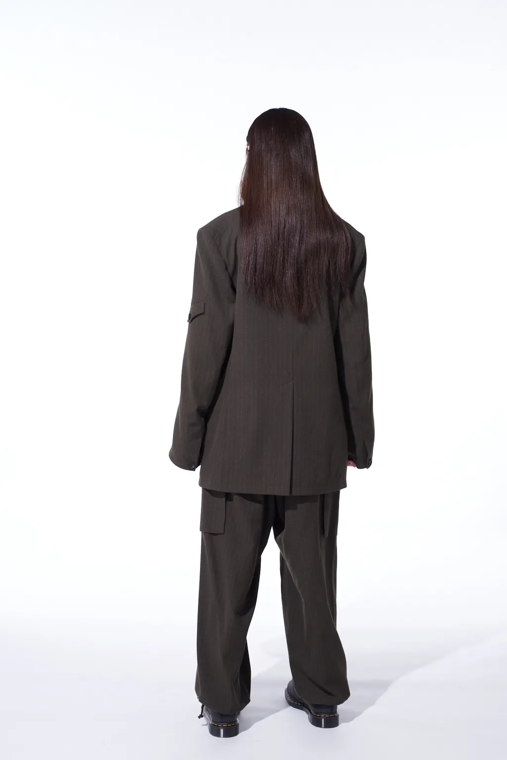 Striped Silk Angora Wool Asymmetric Pocket Jacket