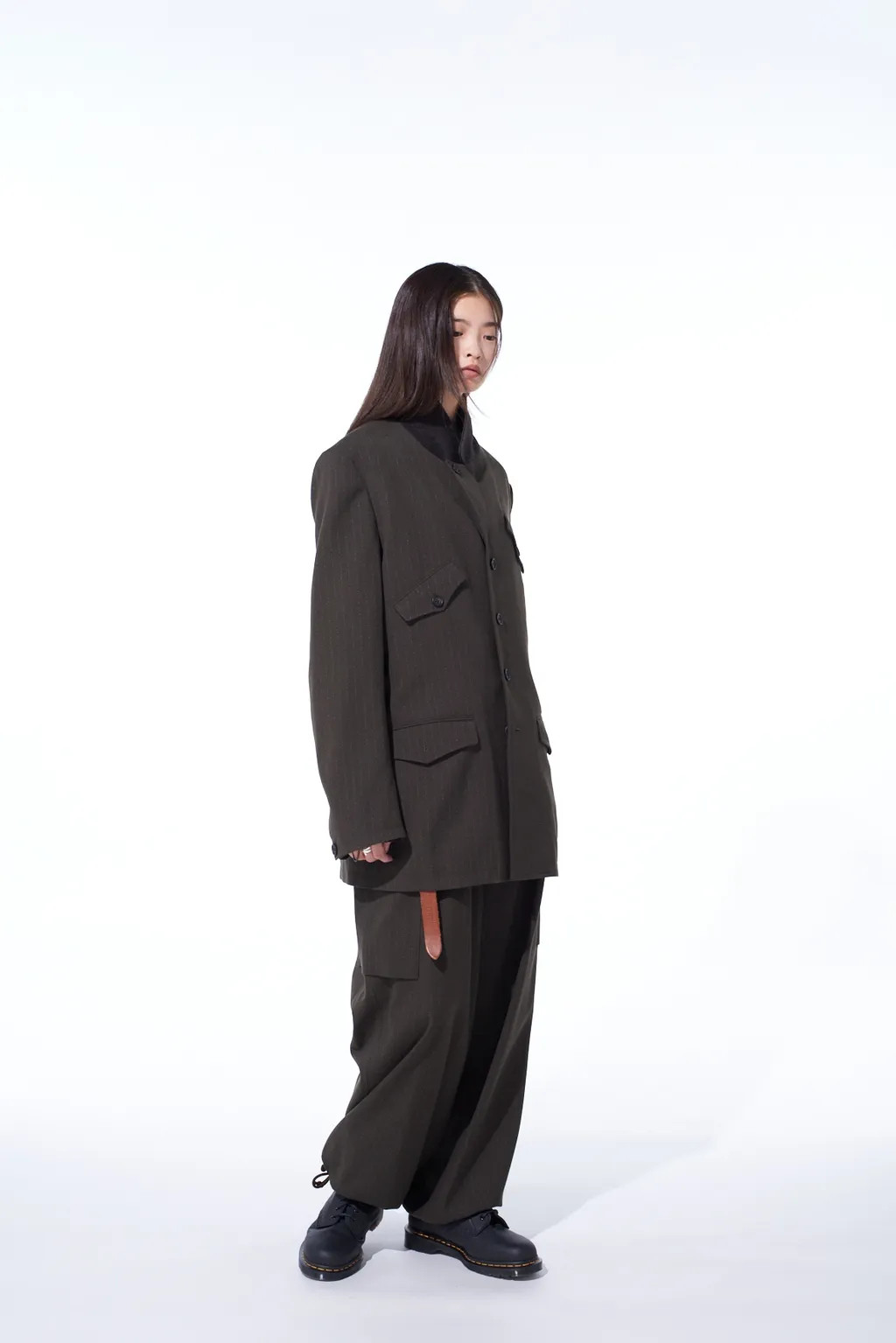 Striped Silk Angora Wool Asymmetric Pocket Jacket