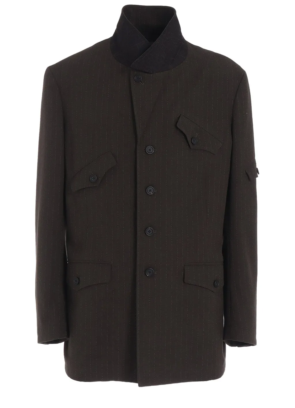 Striped Silk Angora Wool Asymmetric Pocket Jacket