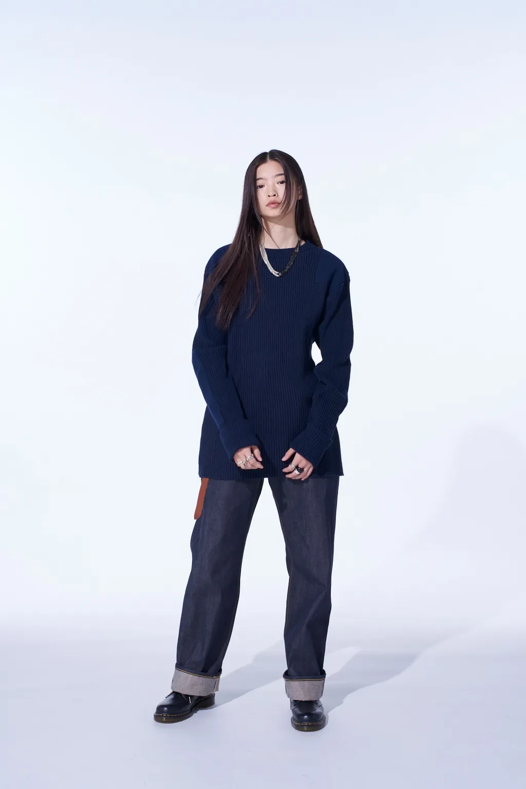 7G Wool Cotton Rib Pullover With Flannel Shoulder And Elbow Patches