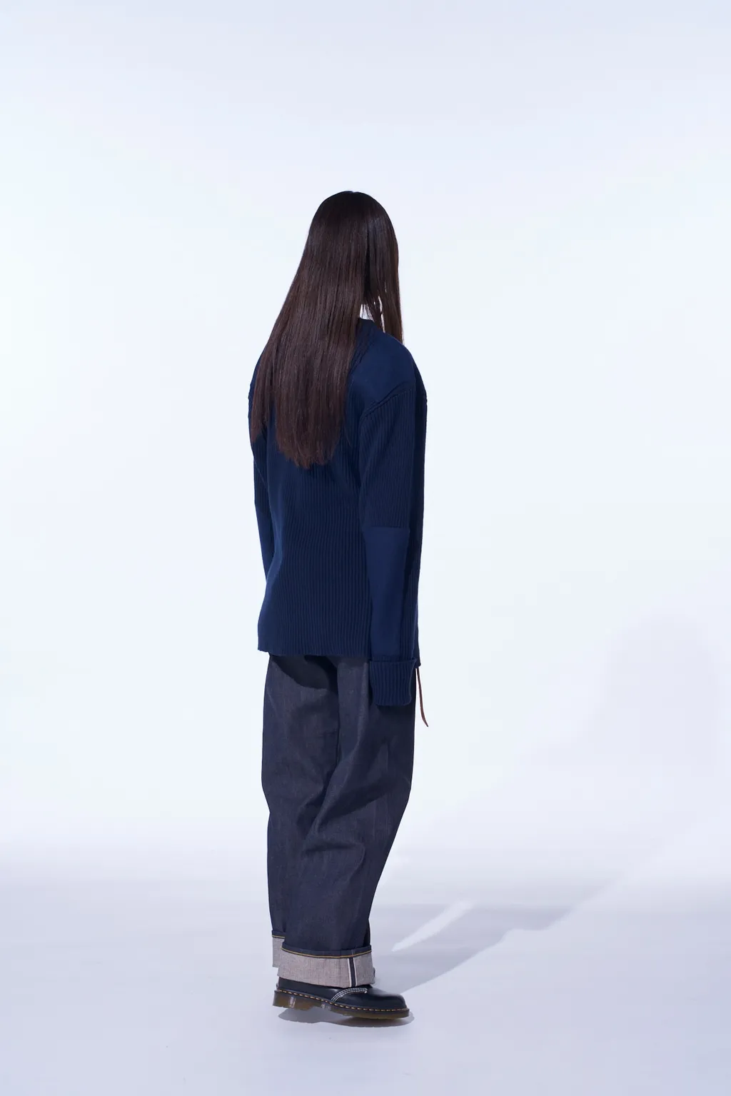 7G Wool Cotton Rib Pullover With Flannel Shoulder And Elbow Patches