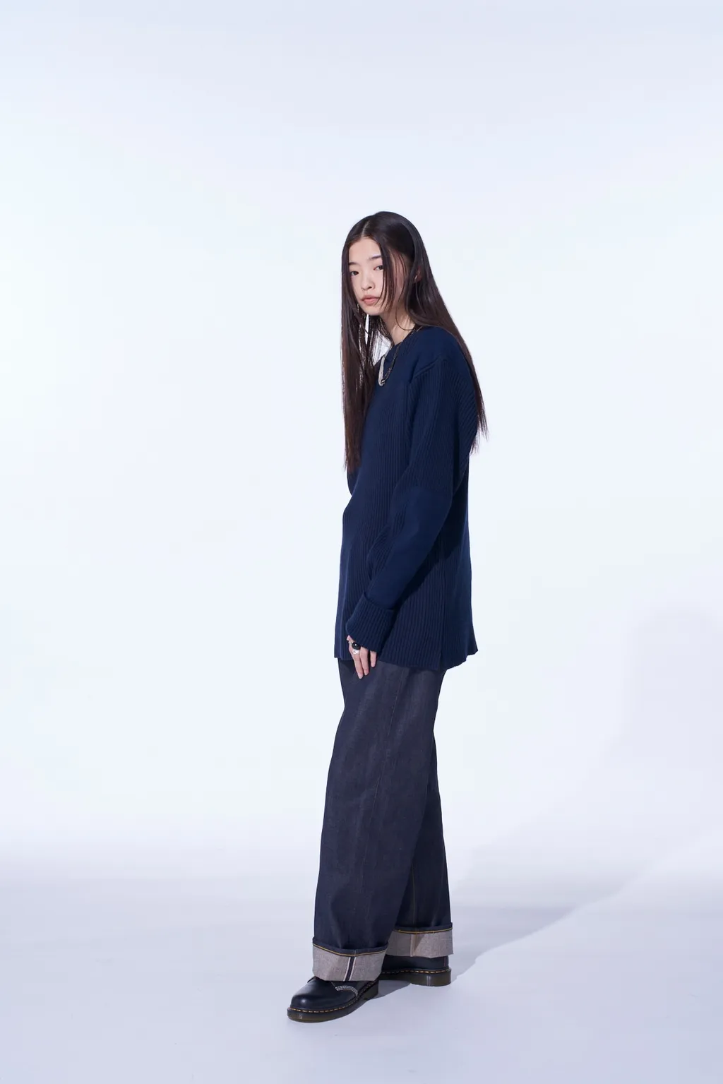 7G Wool Cotton Rib Pullover With Flannel Shoulder And Elbow Patches