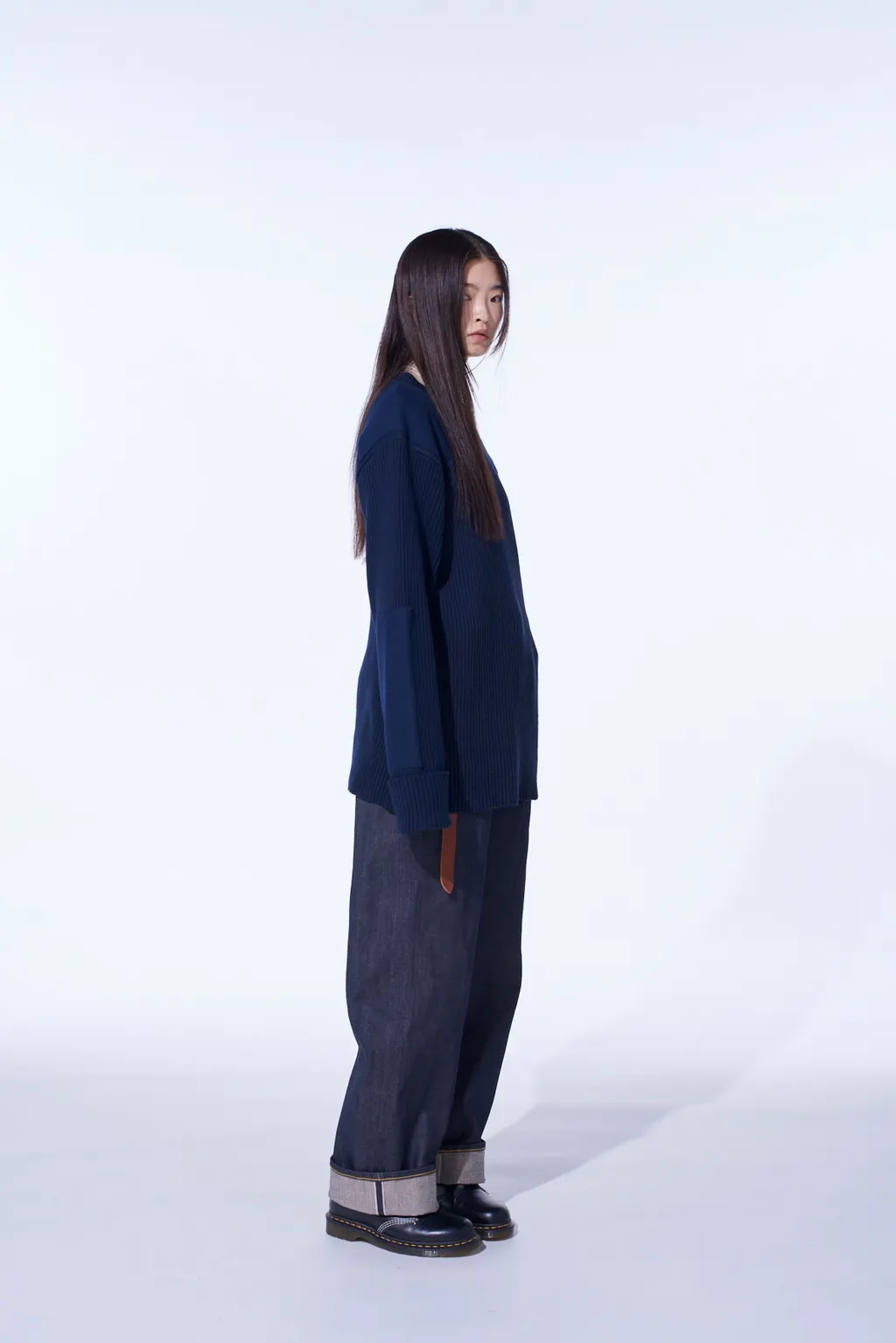 7G Wool Cotton Rib Pullover With Flannel Shoulder And Elbow Patches