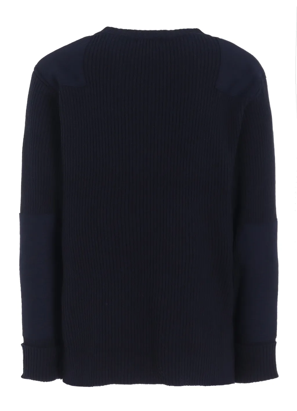 7G Wool Cotton Rib Pullover With Flannel Shoulder And Elbow Patches