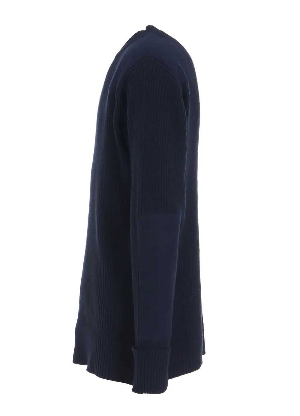 7G Wool Cotton Rib Pullover With Flannel Shoulder And Elbow Patches