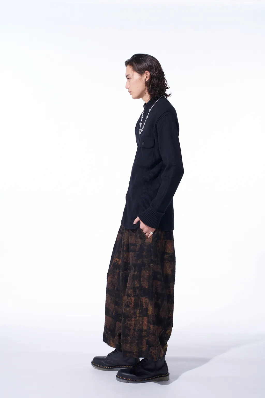 7G Wool Cotton Rib Zip-Up With Flannel Shoulder And Elbow Patches