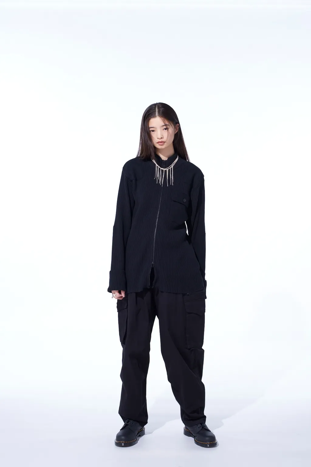 7G Wool Cotton Rib Zip-Up With Flannel Shoulder And Elbow Patches