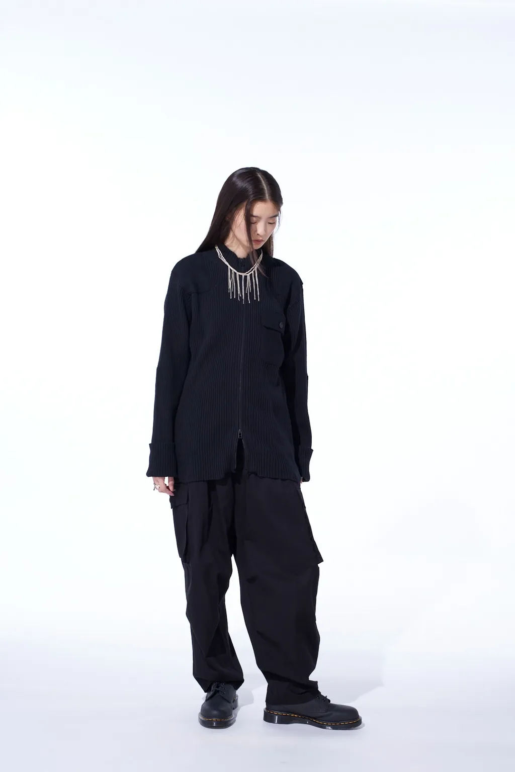 7G Wool Cotton Rib Zip-Up With Flannel Shoulder And Elbow Patches
