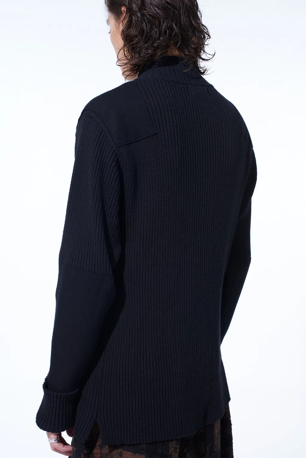 7G Wool Cotton Rib Zip-Up With Flannel Shoulder And Elbow Patches