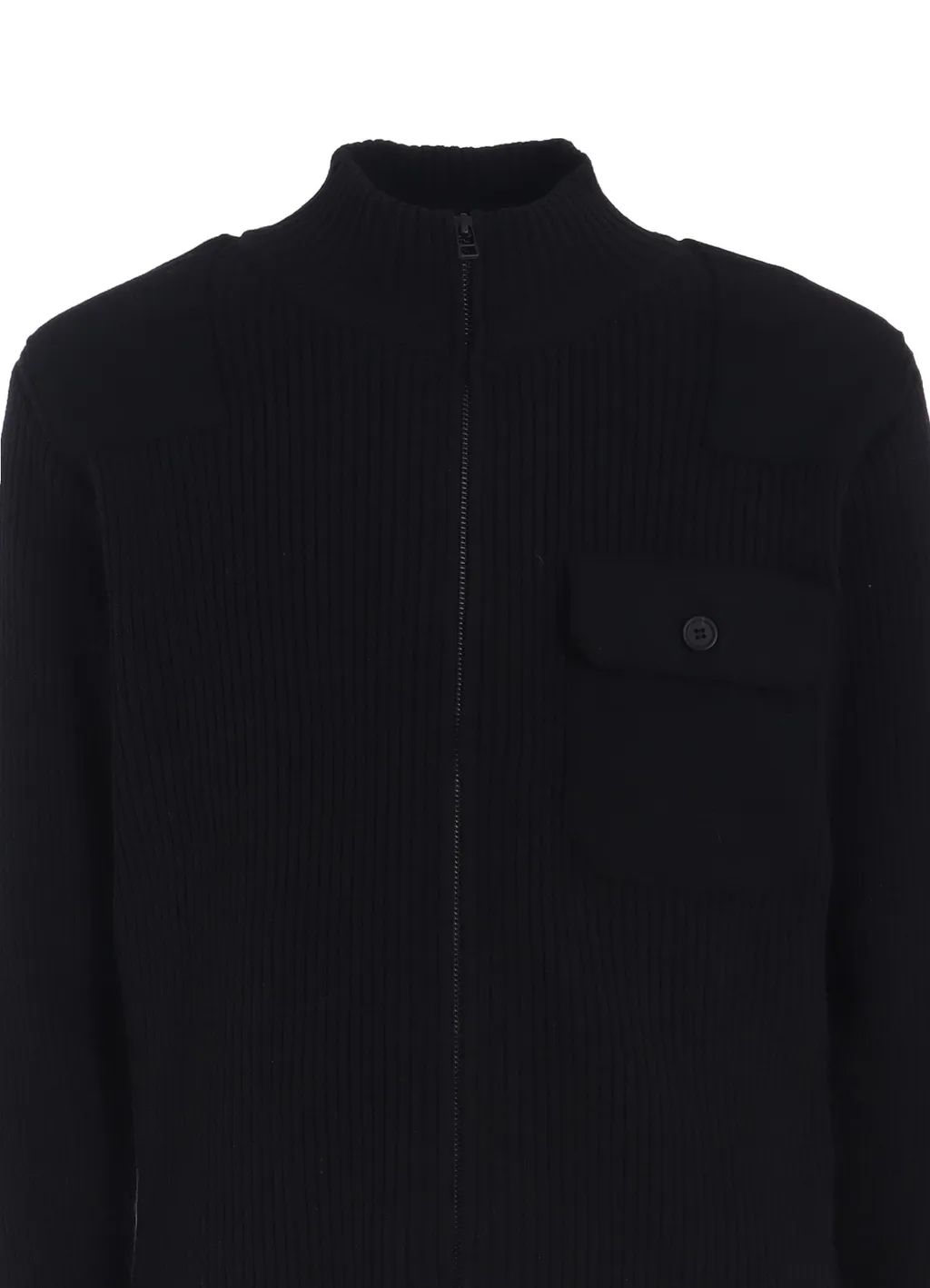7G Wool Cotton Rib Zip-Up With Flannel Shoulder And Elbow Patches