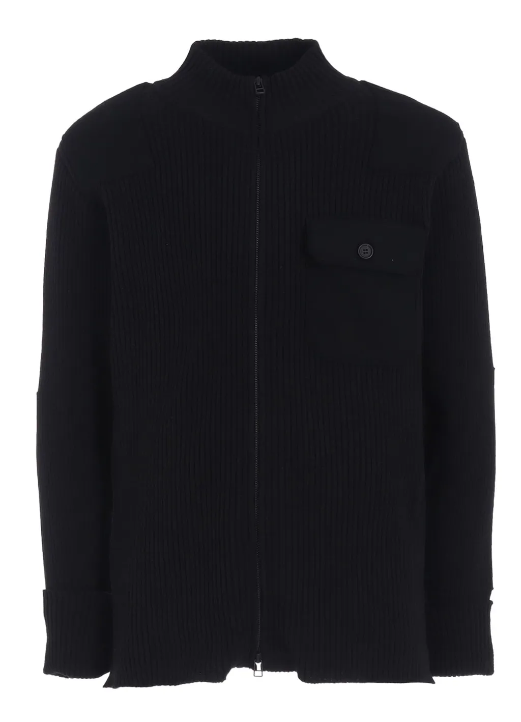 7G Wool Cotton Rib Zip-Up With Flannel Shoulder And Elbow Patches