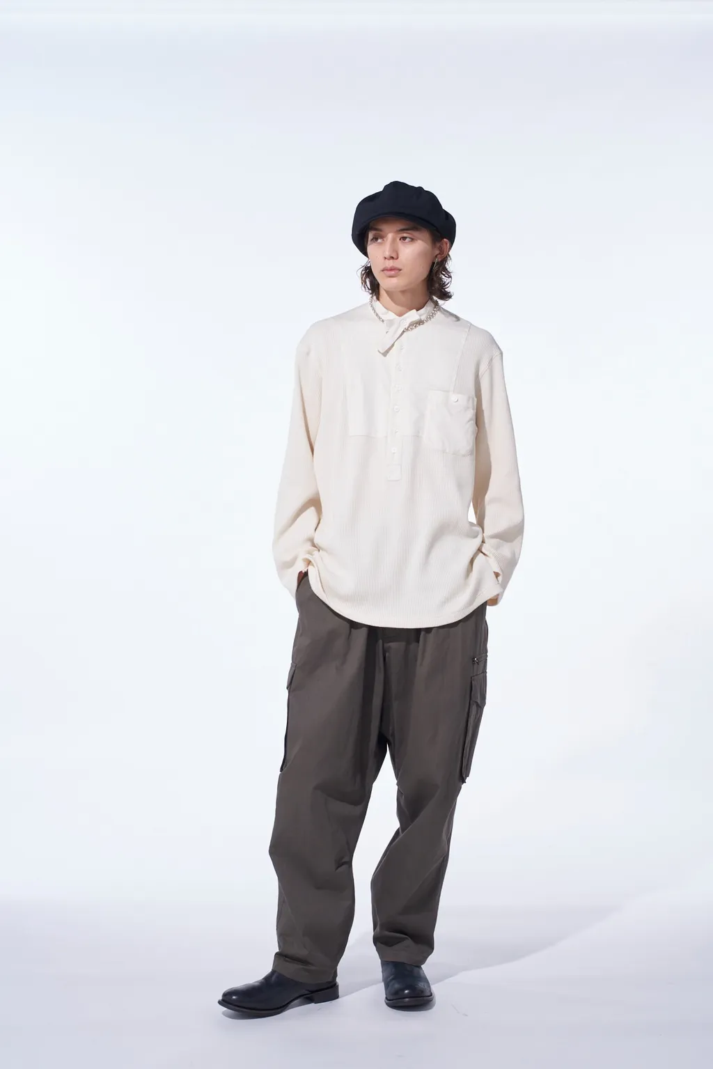 16/Thermal Waffle Combinaton Stand Collar T-Shirt