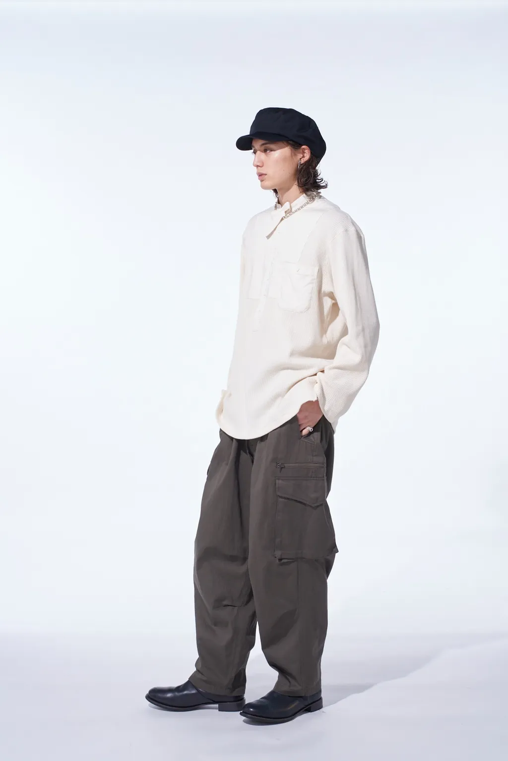 16/Thermal Waffle Combinaton Stand Collar T-Shirt