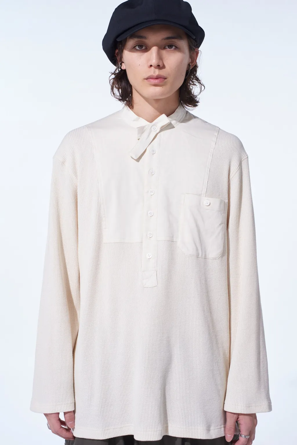 16/Thermal Waffle Combinaton Stand Collar T-Shirt