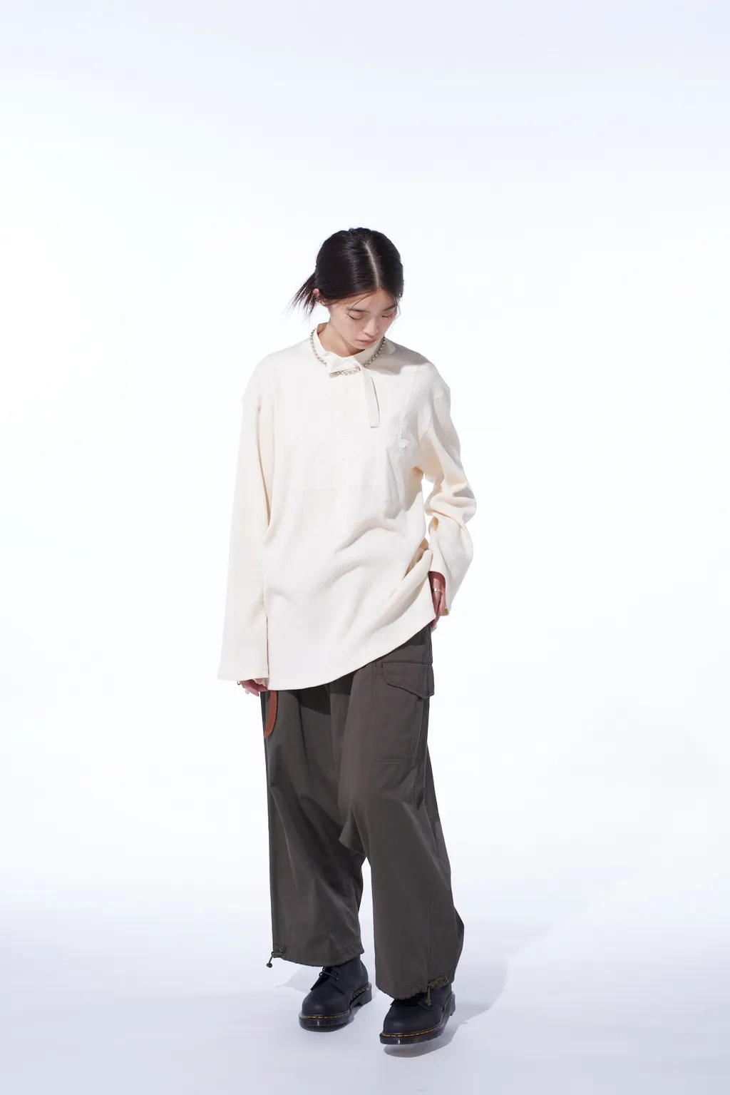 16/Thermal Waffle Combinaton Stand Collar T-Shirt