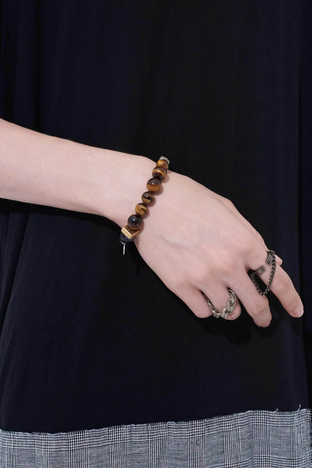 Tiger's Eye+Smoky Quartz Brass Bracelet
