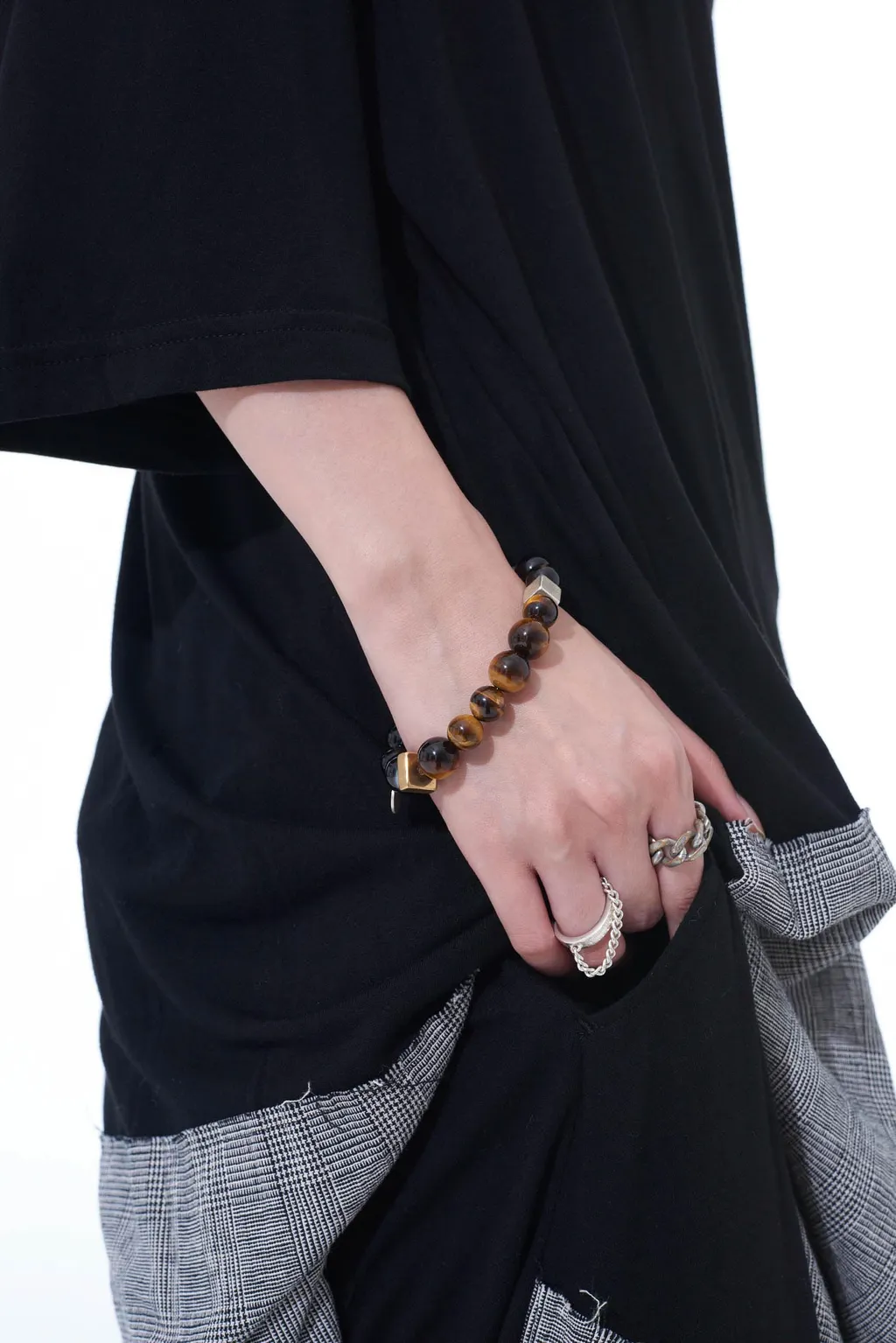 Tiger's Eye+Smoky Quartz Brass Bracelet