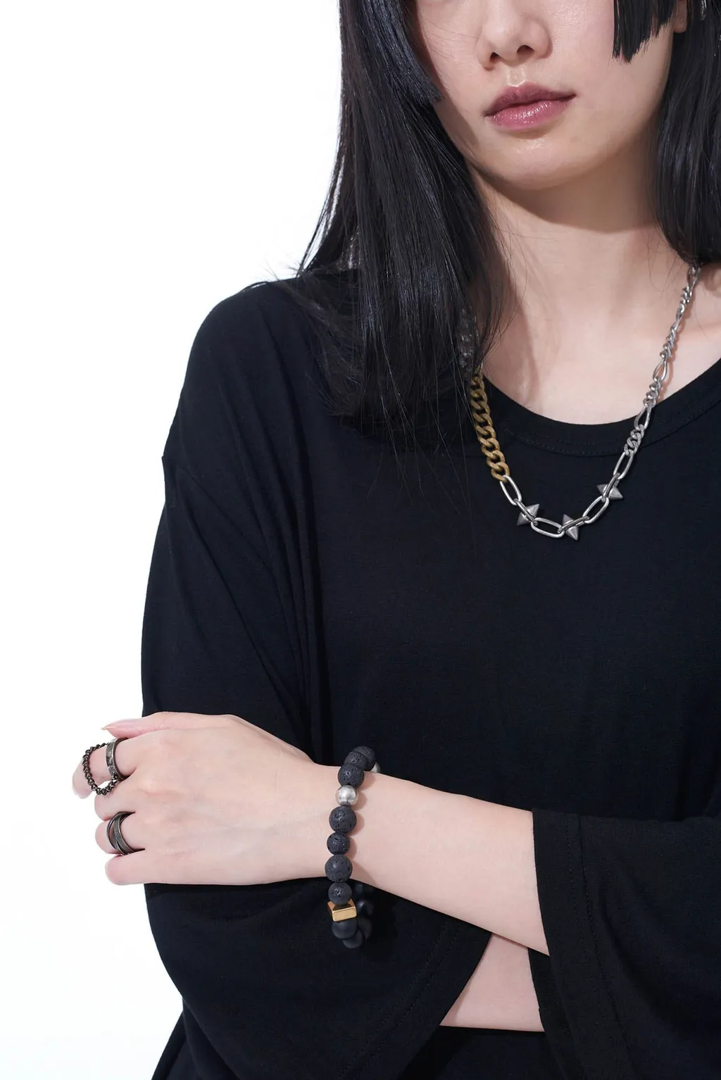 Onyx Bead+Lava Stone Bracelet