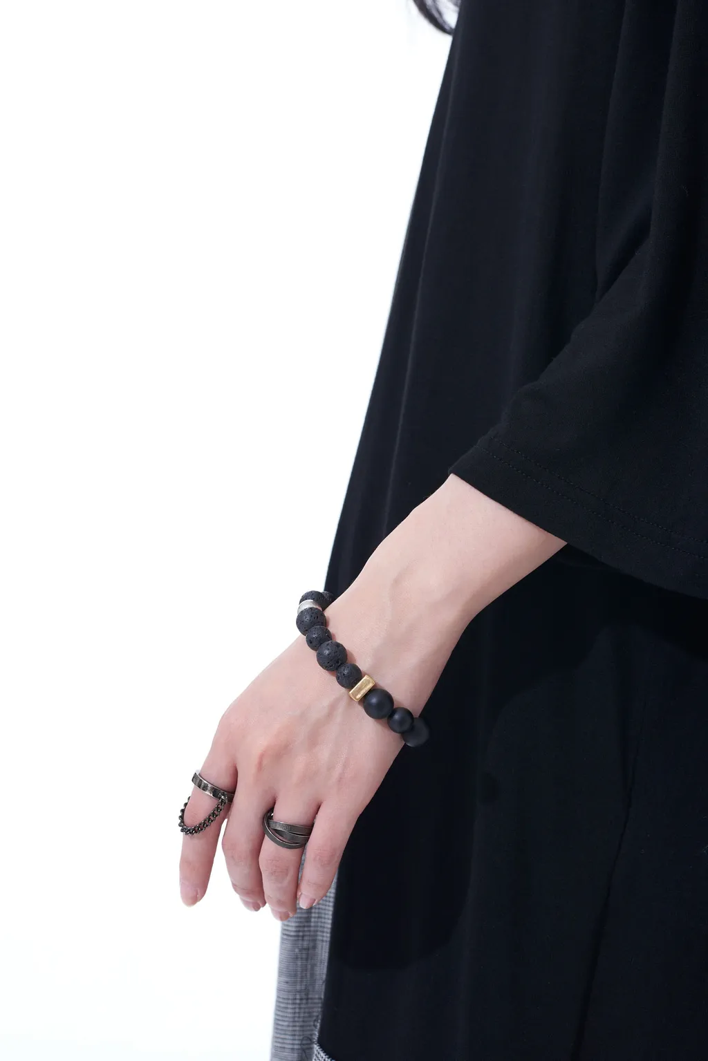 Onyx Bead+Lava Stone Bracelet
