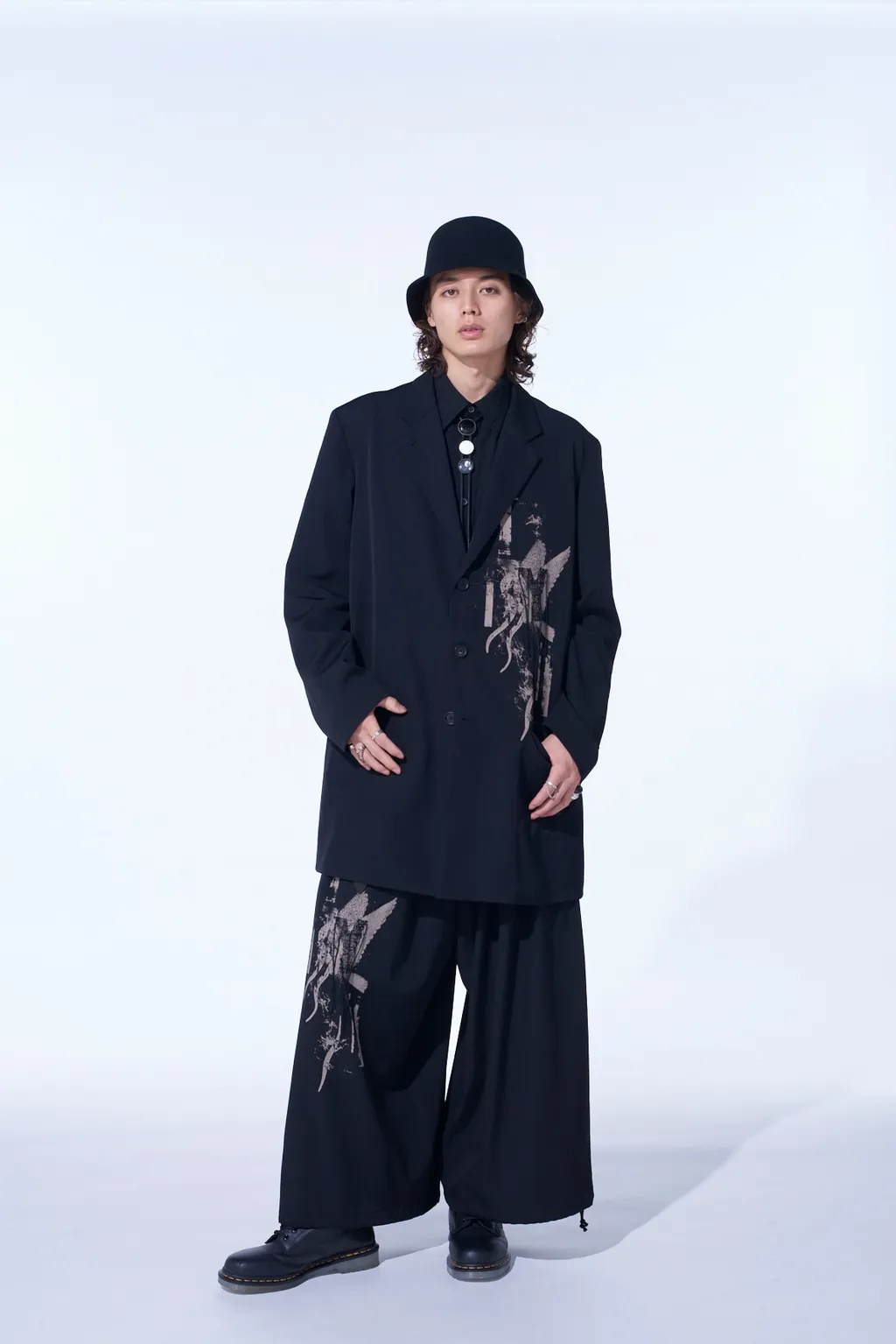 Washer Wool Gabardine Print Embroidery Tailored Jacket
