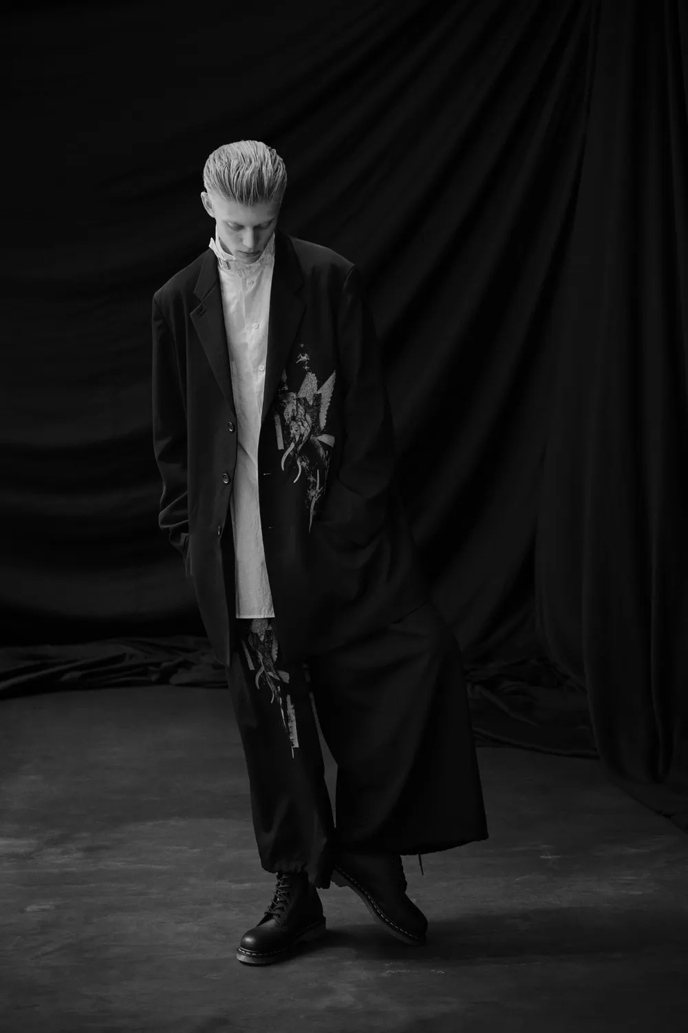 Washer Wool Gabardine Print Embroidery Tailored Jacket