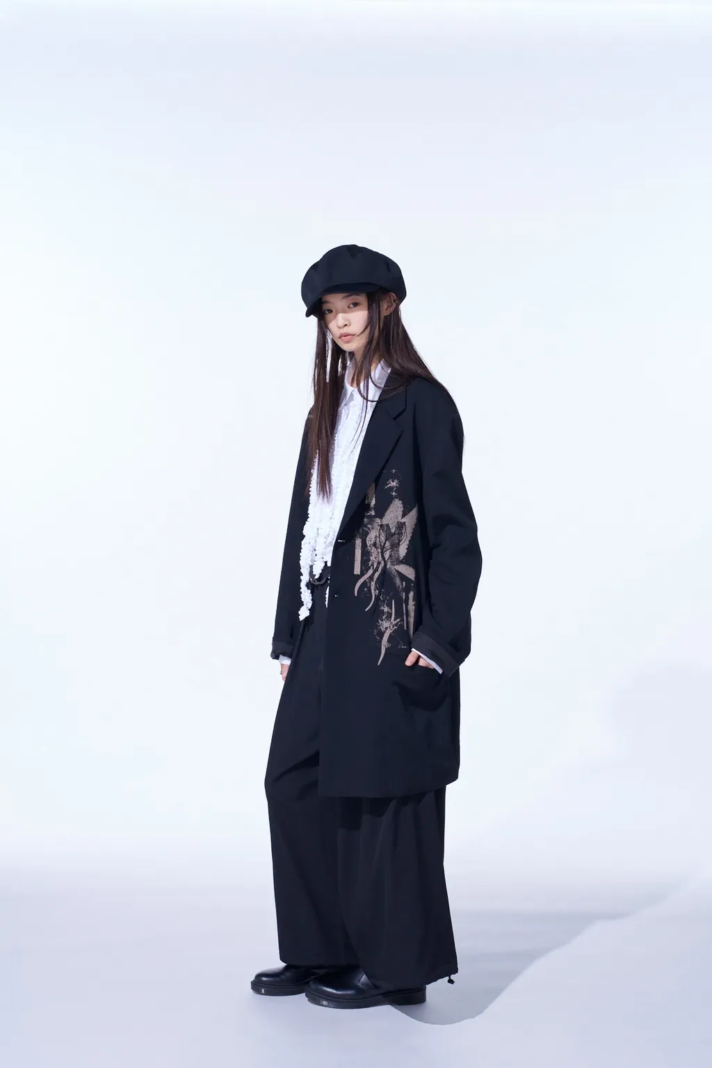 Washer Wool Gabardine Print Embroidery Tailored Jacket