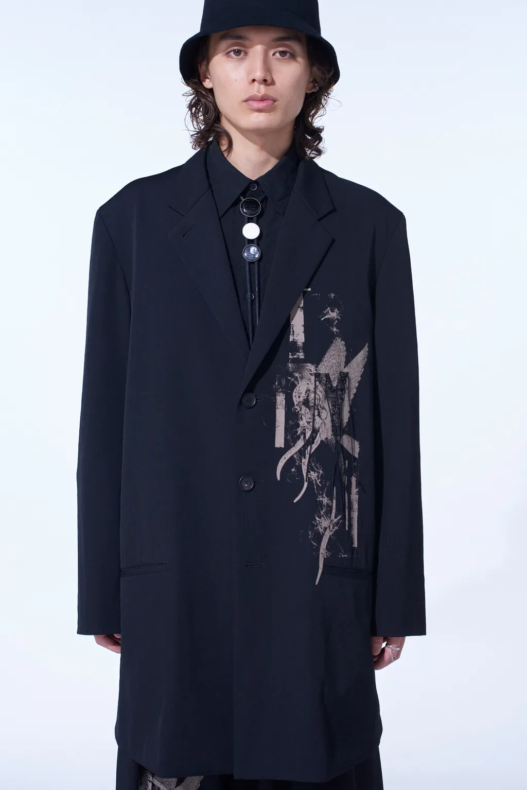 Washer Wool Gabardine Print Embroidery Tailored Jacket