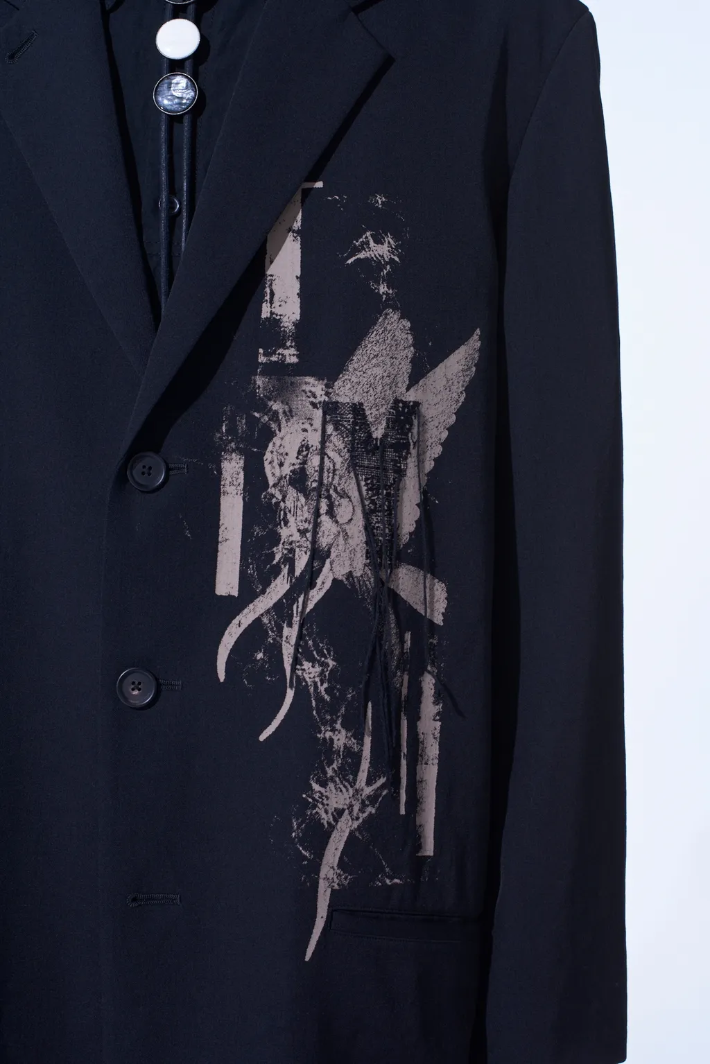 Washer Wool Gabardine Print Embroidery Tailored Jacket