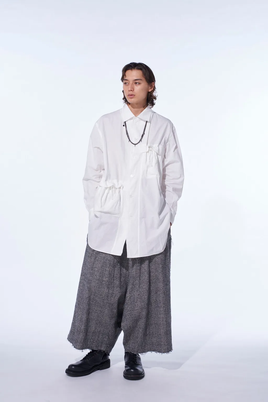 Cotton Linen Drawstring Pocket Shirt
