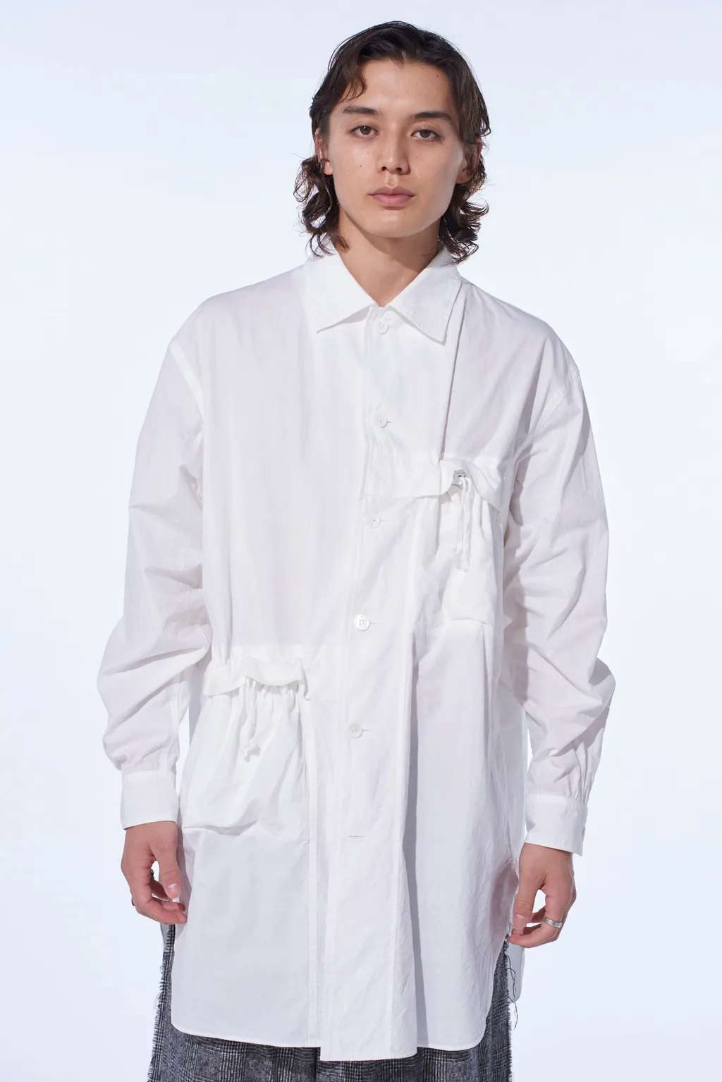 Cotton Linen Drawstring Pocket Shirt