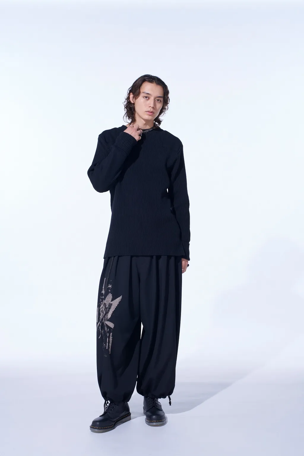 Washer Wool Gabardine Print Embroidery Balloon Pants
