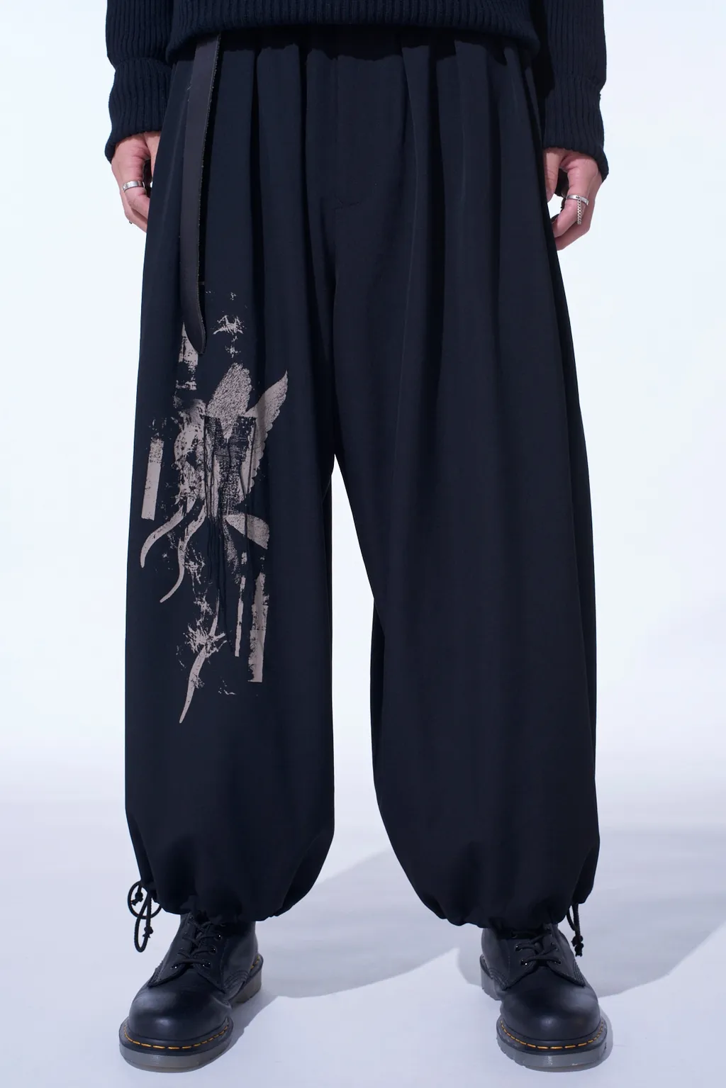 Washer Wool Gabardine Print Embroidery Balloon Pants