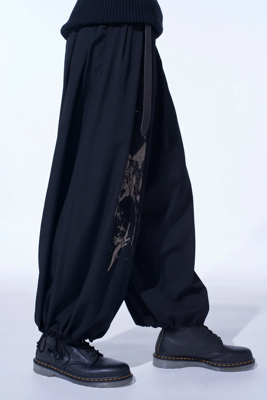 Washer Wool Gabardine Print Embroidery Balloon Pants