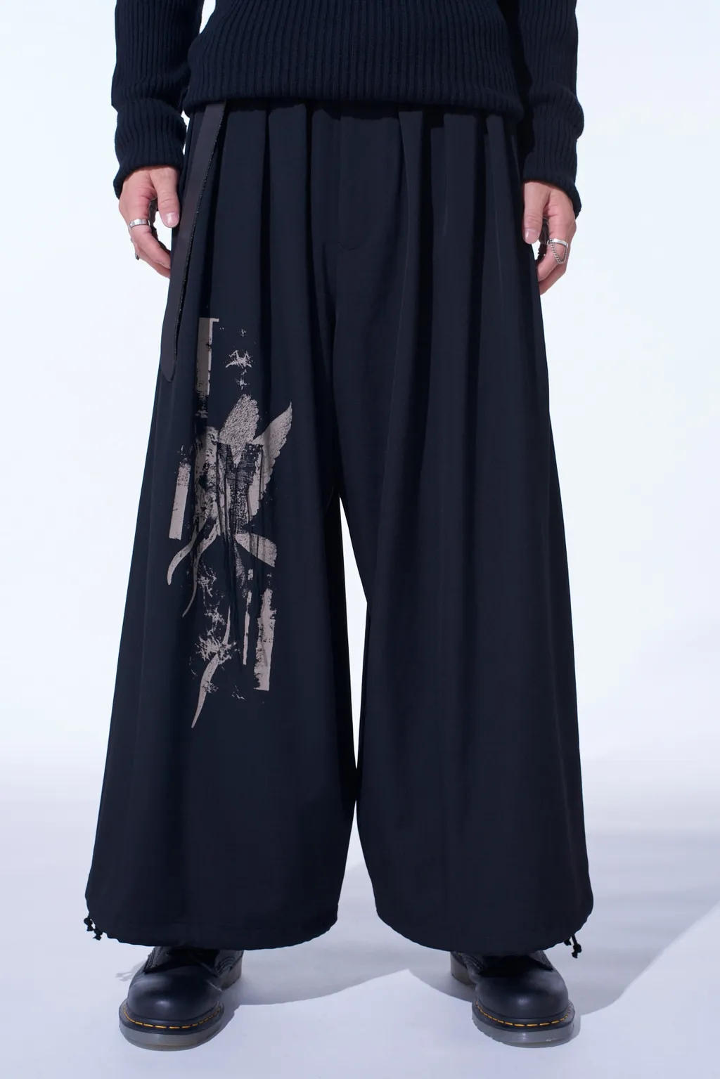 Washer Wool Gabardine Print Embroidery Balloon Pants